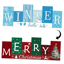 Farmhouse Wooden Winter Table Centerpieces - Merry Christmas Large Colorful