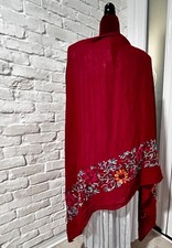 Red shawl/dupatta/wrap with floral embroidery Ethnic Festival Shawl 35" x 70"