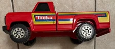 Vintage Tonka Pressed Steel Red Pickup Truck #11062 1980s Yellow Stripes Tinted