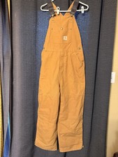 Carhartt Bib Overalls Size 16 Brown Quilted Lined Double Knee