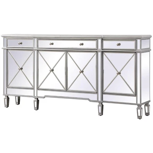 Elegant Decor Contempo 4 Door 72" Mirrored Sideboard in Antique Silver - Picture 1 of 10