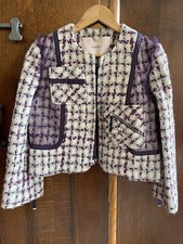 Luella Bartley Chanel Boucle Tweed White Purple Tulle Couture Jacket Size 10 Y2k