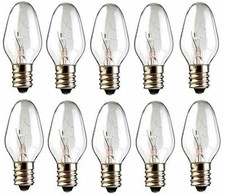 Box of 10 Nightlight Bulbs 15C7 Clear 15W 120V E12 Candelabra Base