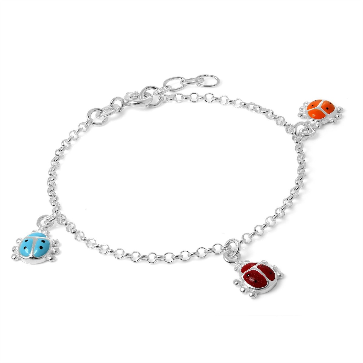 Childrens 925 Sterling Silver Ladybird Charm Bracelet Lady Bird