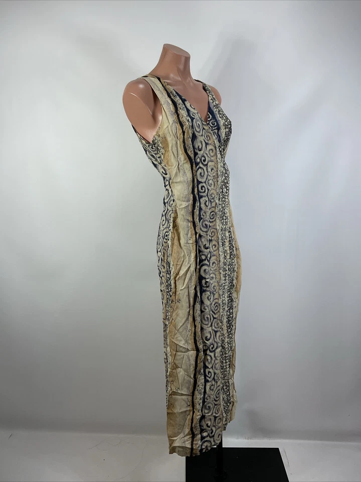 Vestido Express Vintage Años 90 Sin Mangas Abotonado-Talla 7/8-Envoltura Geométrica Rayón Foto 4 de 4