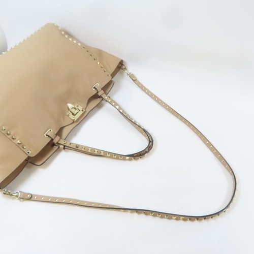 Valentino GHW Rockstud Large Shoulder Handbag 2 Way Calfskin Leather Beige - Picture 6 of 24