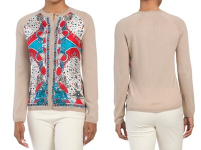 VERSACE COLLECTION Silk Crepe / Wool Knit Mixed Media Luxury Cardigan US M/IT 42