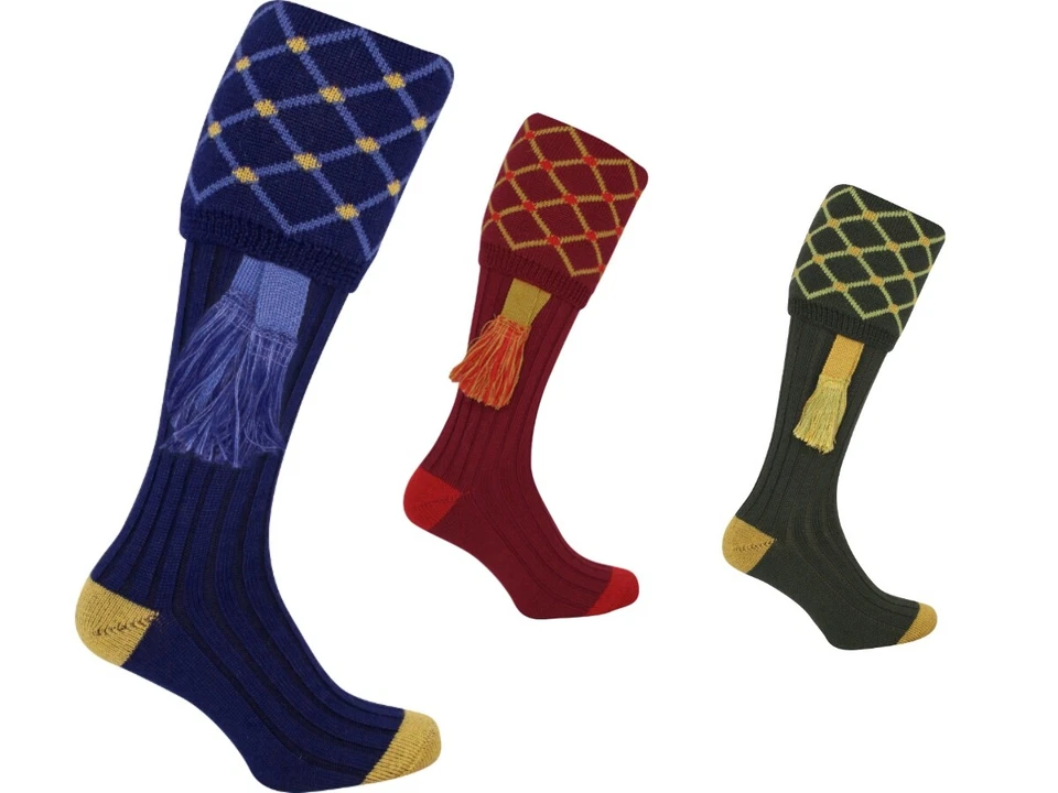 Jack Pyke Diamond Shooting kniehohe Socken marineblau burgundisch Jagdspiel UK