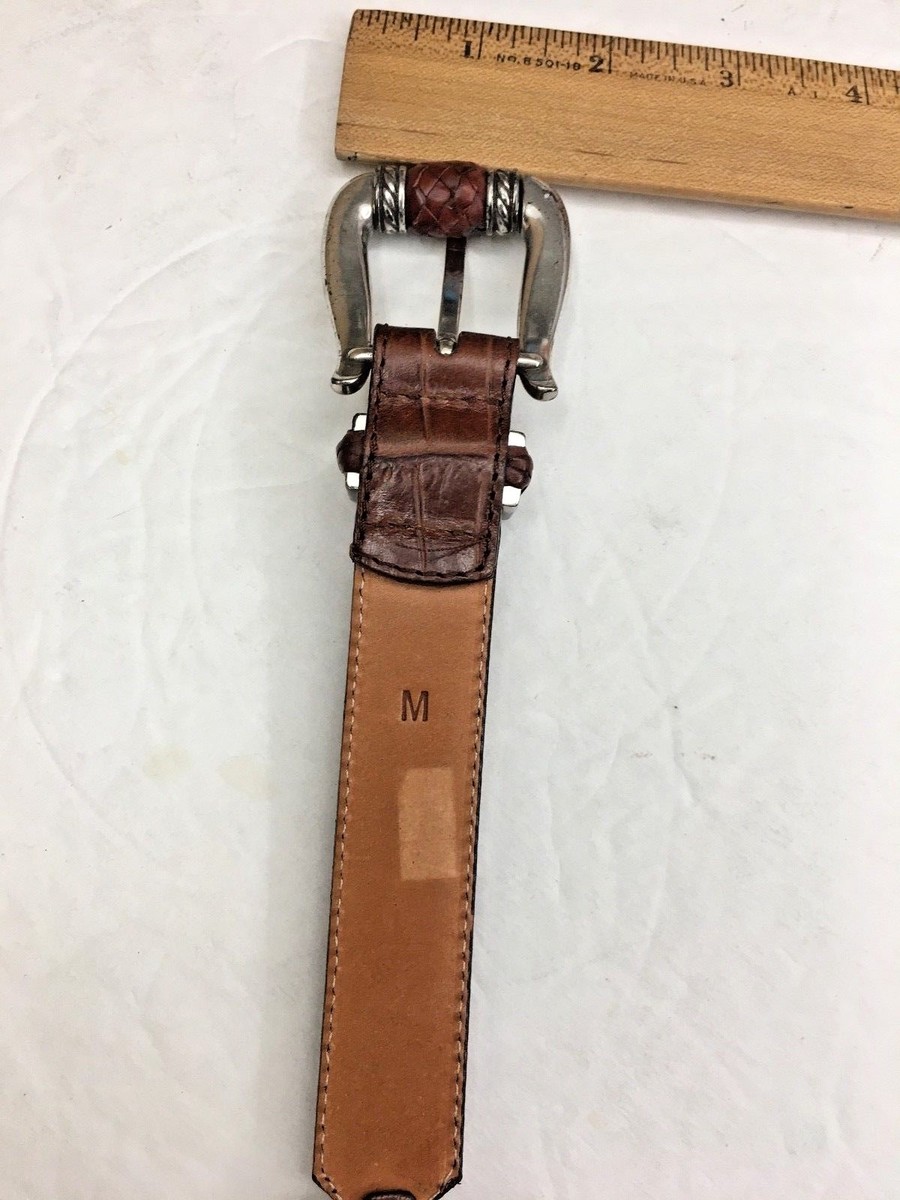Brighton Brown Leather Belt Heavy Silver Tone Trim Western 