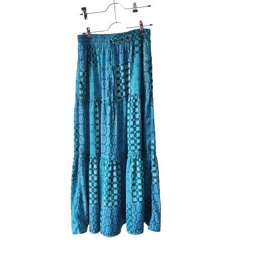 Blue Patchwork Elastic Waist Tiered Bohemian Maxi… - image 2
