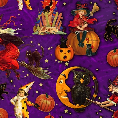 Retro Purple Halloween Moon Madness - Springs Creative ~ By the Yard