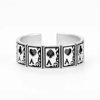 Ring Poker Spielkarten Ass Herz Pik Karo Kreuz Silber GrößEnverstellbar