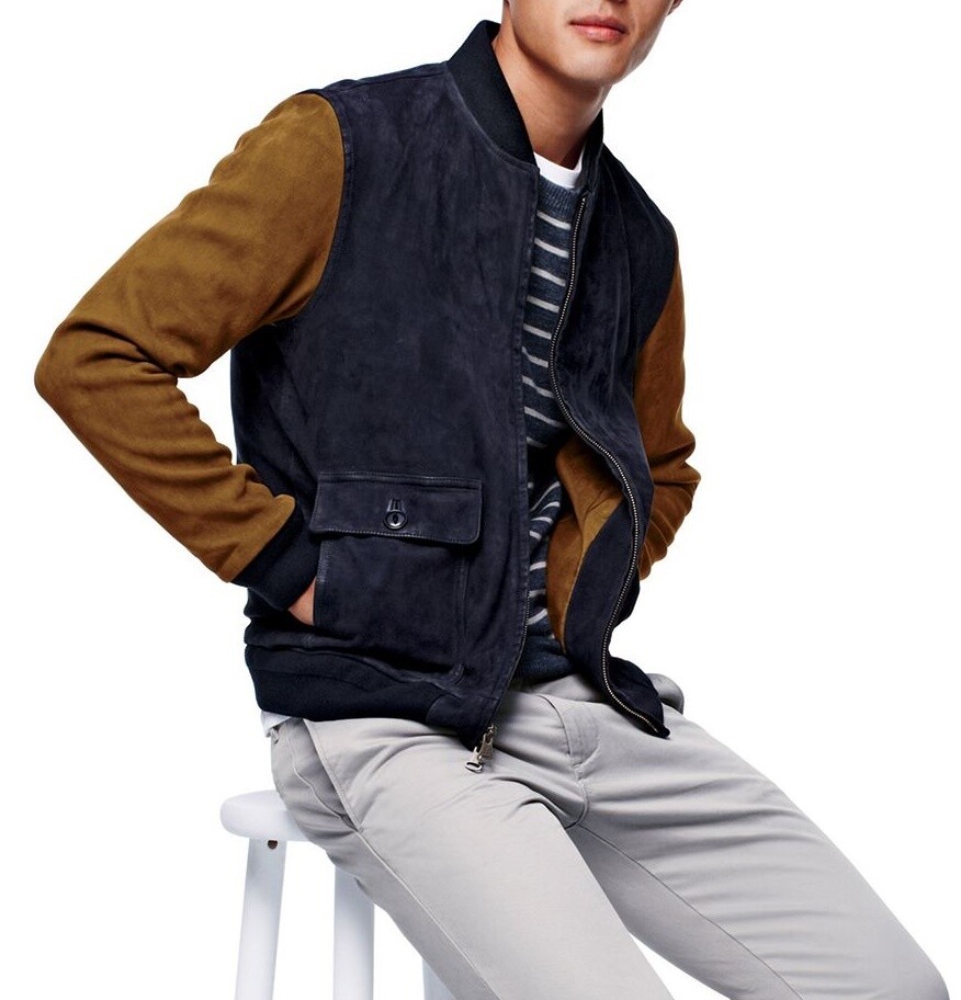 J.CREW leather jacket coat navy blue 