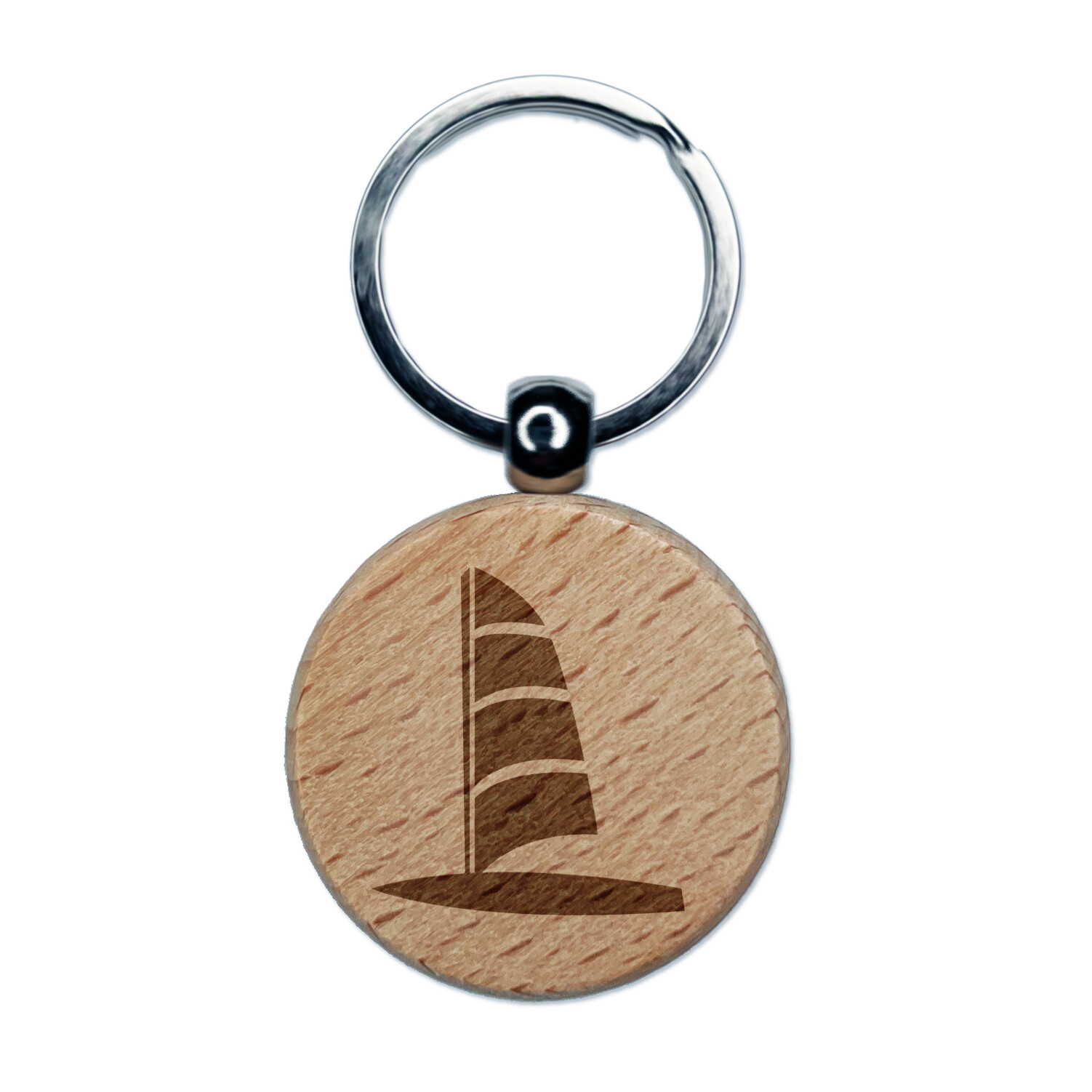 Windsurfing Doodle Engraved Wood Round Keychain Tag Charm