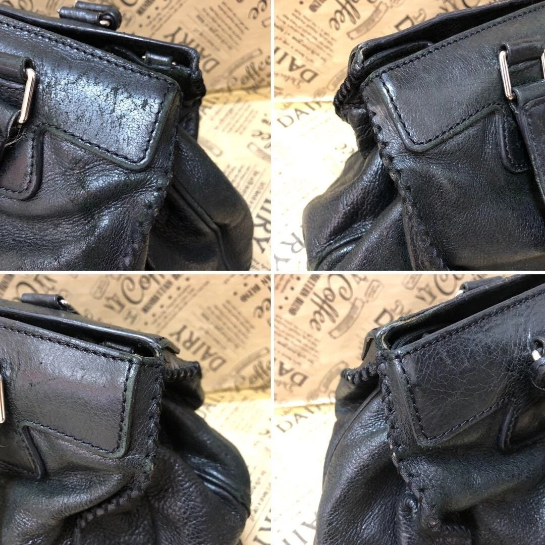 CELINE Tote Bag Nylon Pelle Borsa a Mano Carrozza Charm Nero USATOe Autore