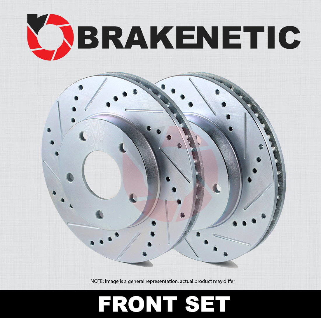 Brakenetic Sport Drilled & Slotted Brake Disc Rotors – Front+Rear Set BSR74563, Zinc Plated