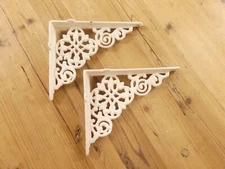 2 Cast Iron Shelf Brackets New Antique Style White 7.5" x 6" Corbels Book Wall