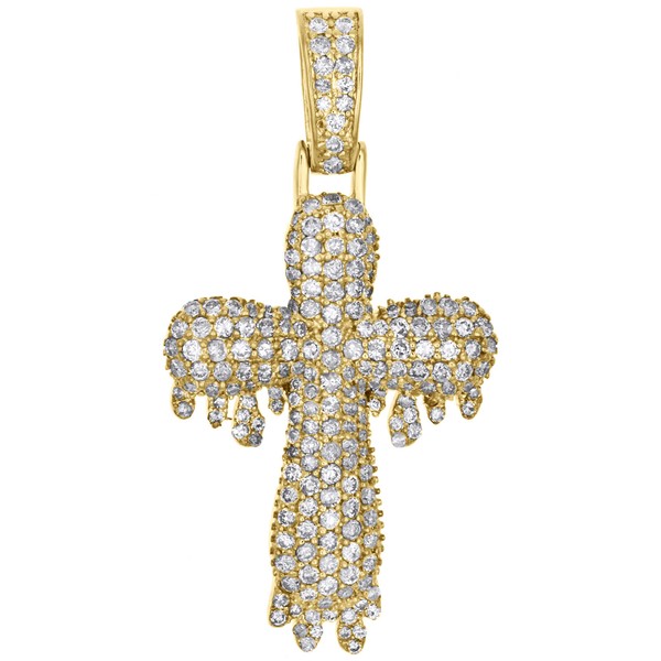 "10K Gelbgold Herren Diamant 3D Kuppel TropfenfäNger Kreuz AnhäNger 1.70 \" Pave"-image