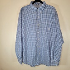 Chaps Mens Long Sleeve Button Up Dress Shirt XXL Blue White Check Casual
