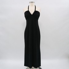 Kay Unger Halter Maxi Dress Womens 4 Black Beaded Formal Evening V-Neck