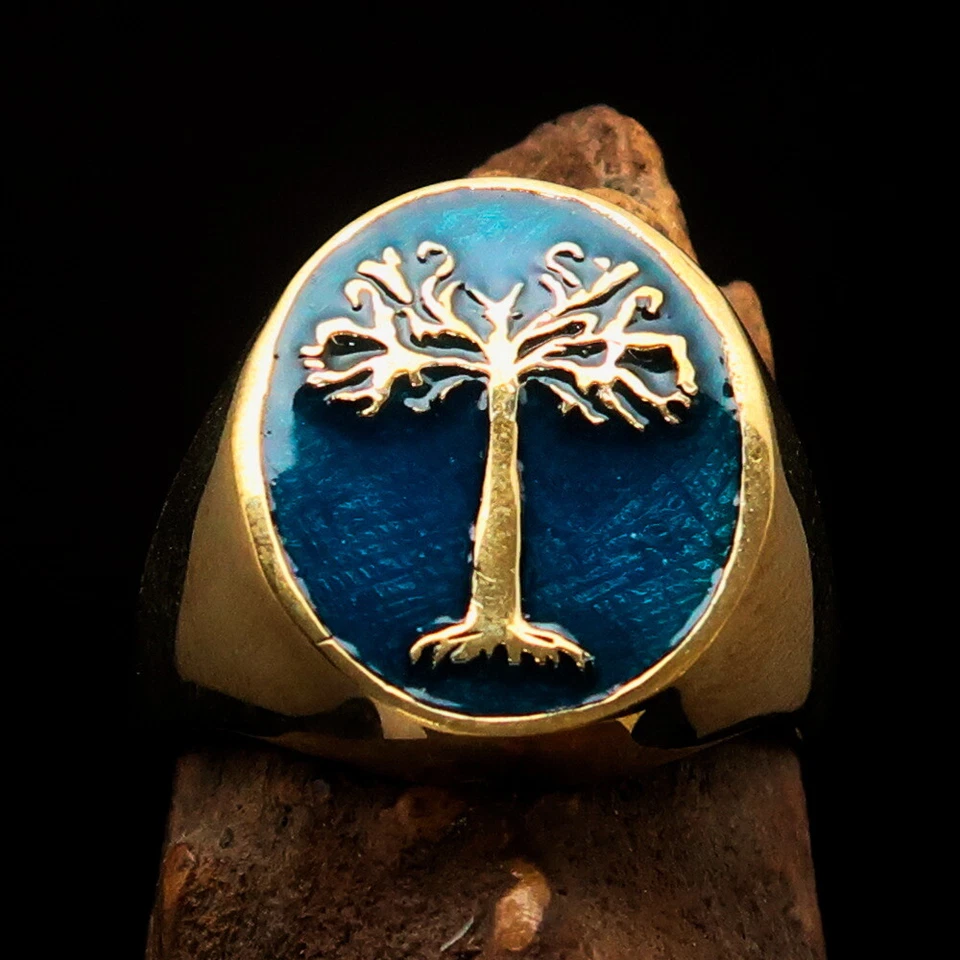 TREE OF LIFE RING, MENS COSTUME RING, TREE OF LIFE SYMBOL RING, BLUE SIZE 10 - Image 3 of 4