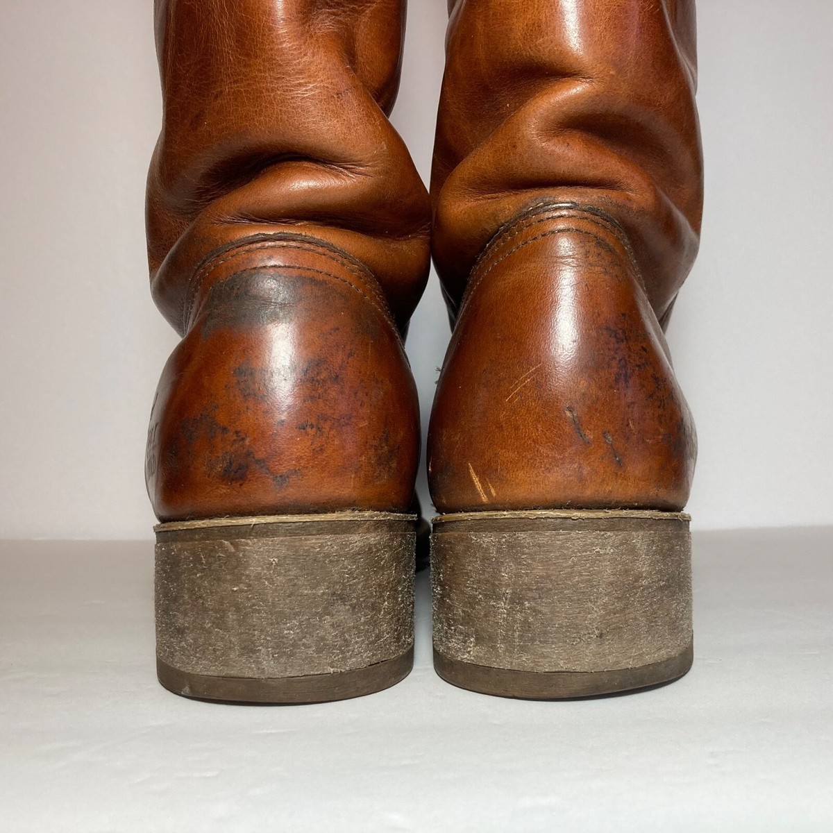 A. Chisholm Vtg Leather Western Boots Coastal Cowboy  Festival Unisex Rodeo 10D J CHISHOLM Cowboy Boots Brown Distressed Leather Mens Size  main image 4