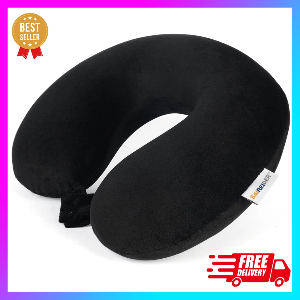 100% Pure Memory Foam Travel Neck Pillow - Washable & Comfortable for Trips