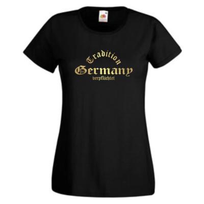 Damen T-Shirt Germany Tradition verpflichtet Fanshirt Bedruckt XS-XXL (WMS10-04)