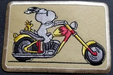 Snoopy & Woodstock Riding Motorcycle Chopper Embroidered  Patch approx 2.5x3.75"