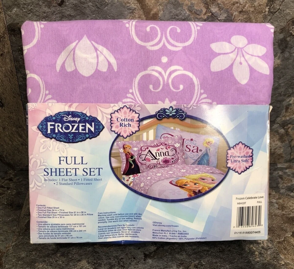 Комплект простыней Disney Frozen Bed Sheet из 4 предметов предварительно выстиранный ультрамягкий Anna Elsa - Изображение 2 из 4