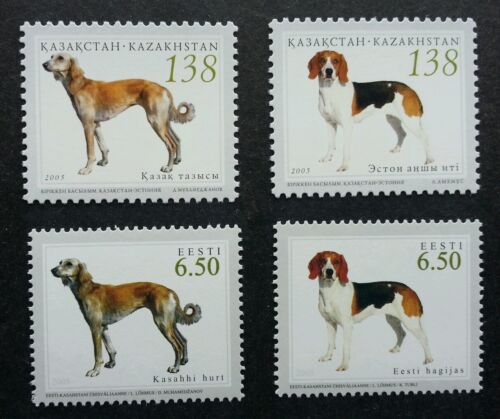 *LIVRAISON GRATUITE Kazakhstan Estonie Joint Issue Hunting Dogs 2005 animal de compagnie (paire de timbres) neuf dans son emballage d'origine - Photo 1 sur 5