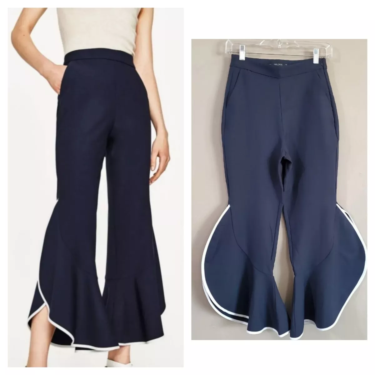 Zara Basic Collection Womens High Waist Crop Flare Pants Size XS