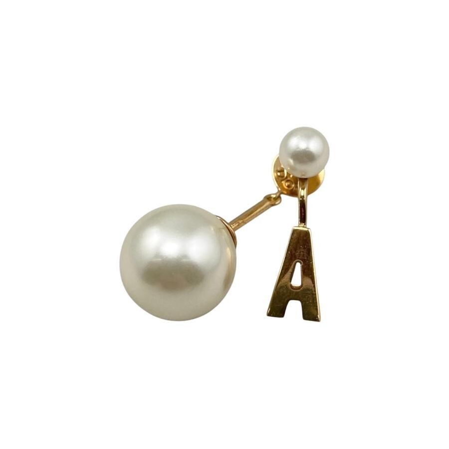 Dior Tribal Initial A Earrings in Gold Metal with Pearl Authentic Box