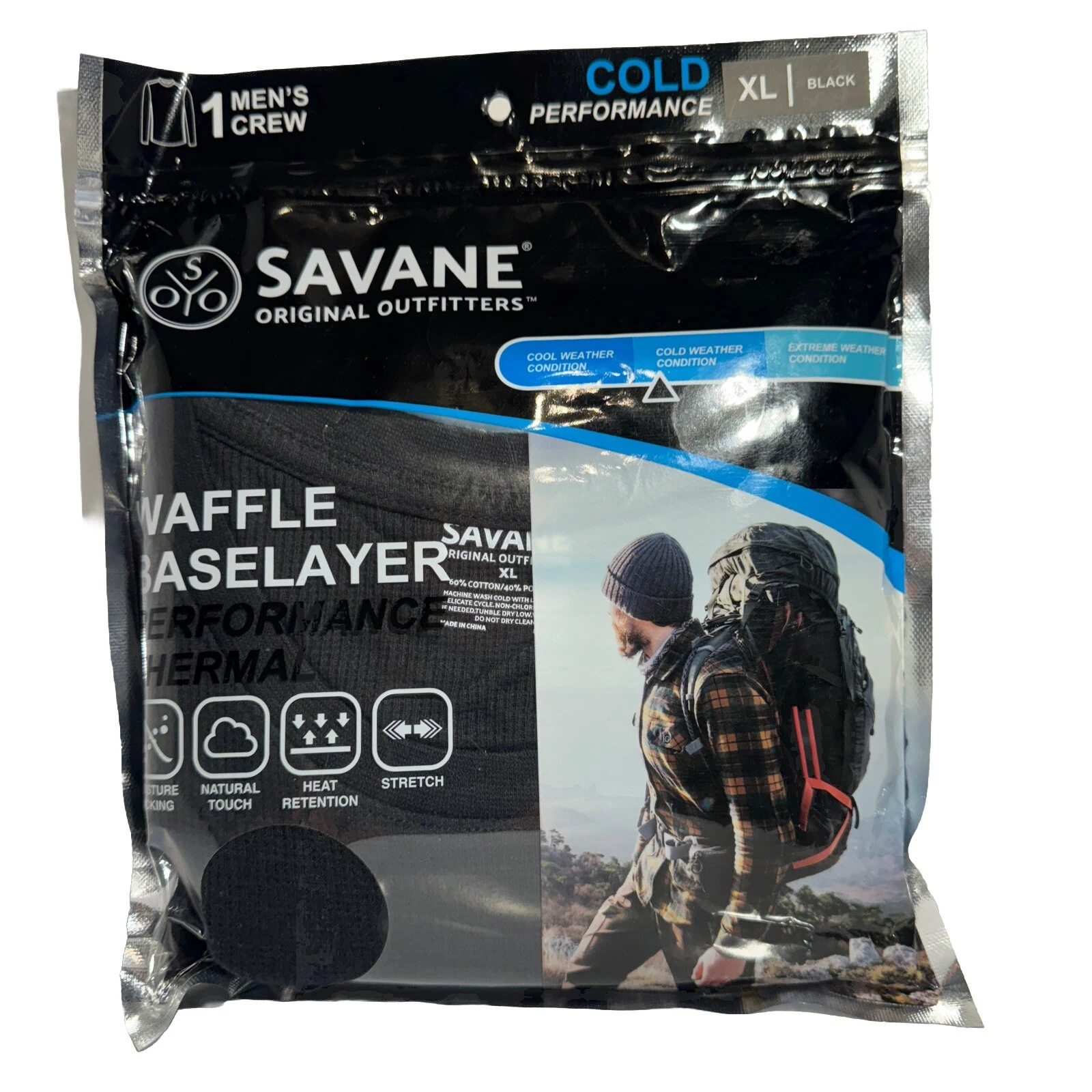 Thermal Cold Performance Black Waffle Baselayer Savane XL