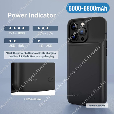Smart External Battery Charging Case Power Bank For iPhone 14/13/12/11/XS/8/7/6s