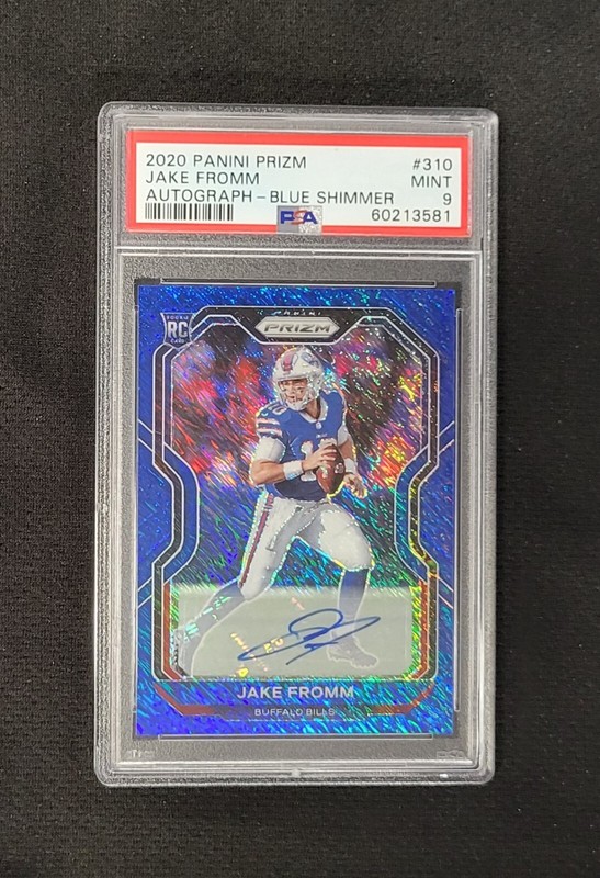 2020 Panini Prizm Jake Fromm FOTL Rookie Blue Shimmer Auto 06/25 PSA 9