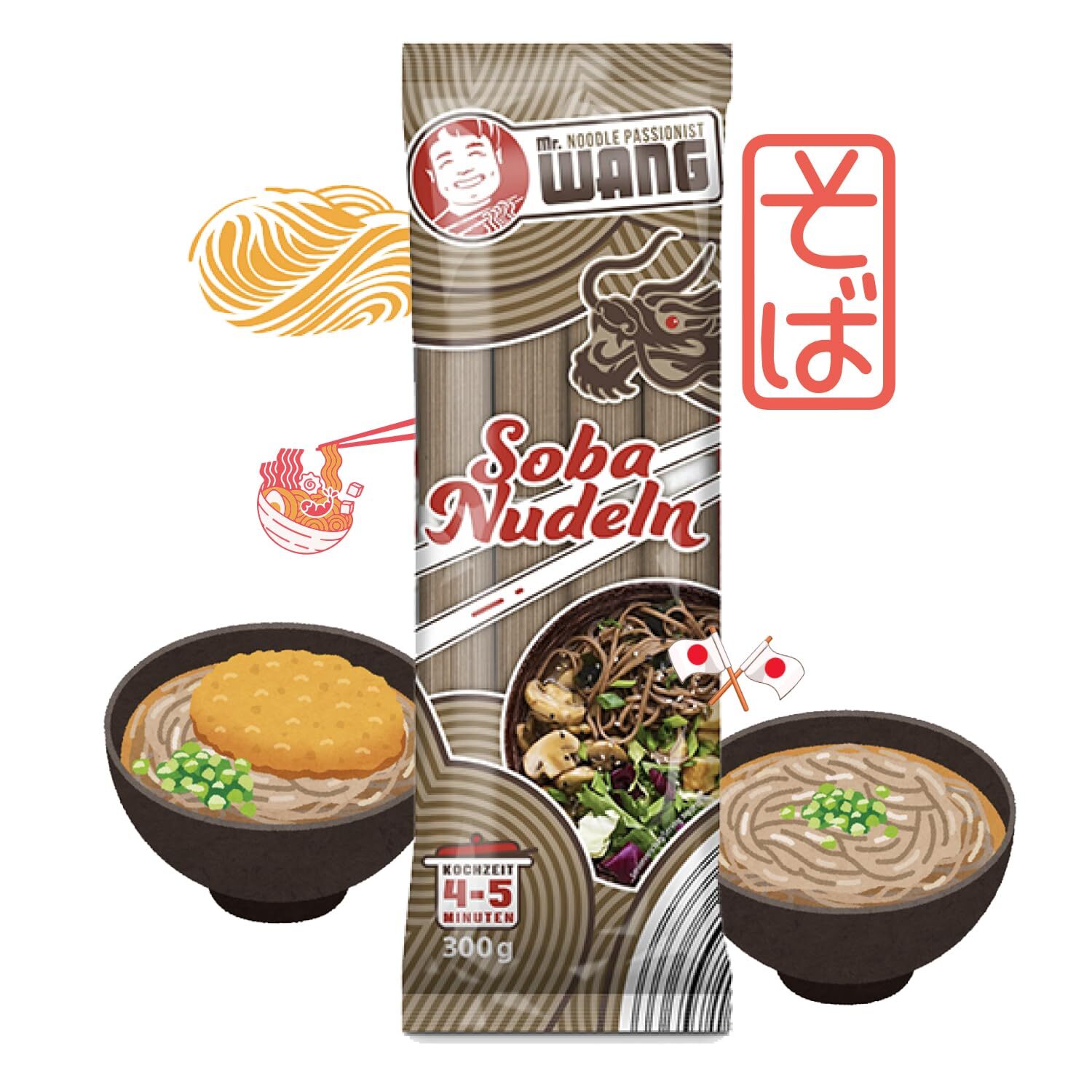 Soba Nudeln 300g - Japanische Weizennudeln für Suppen und Wok Gerichte - Vegan