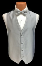 Men's Silver Jean Yves Diamond Tuxedo Vest  Tie Fullback Prom Wedding Groom