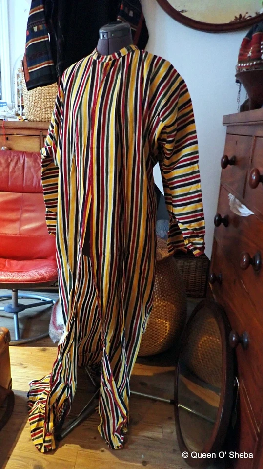 Arabisches nahöstliches Gewand Roh Leinen Vintage Damen rot schwarz gelb Streifen - Bild 4 von 4