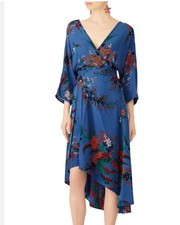 Diane Von Furstenberg DVF blue Floral Silk Wrap Dress 600 V-neck Midi Long Sz M