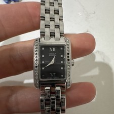 Citizen Eco-Drive Women’s Rectangle Black Dial Diamond Bezel Silver Bracelet