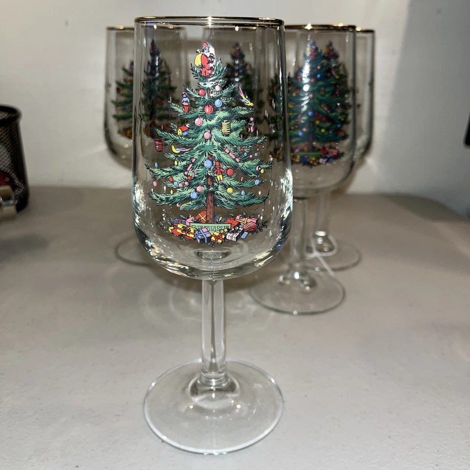 Spode 圣诞树锥形酒杯金边酒杯高脚杯 5 件套 — 第 3/4 张图片