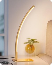 Curved LED Table Lamp, Modern Bedside Lamp with 3 Color Temperature  Gold