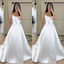 Satin Wedding Dress Spagehtti Straps Elegant White Sleeveless A Line Bridal Gown