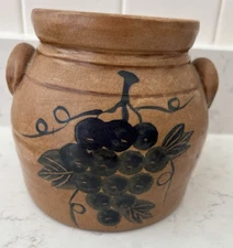 Salt Glazed Crock With Grapes Graphic & Handles