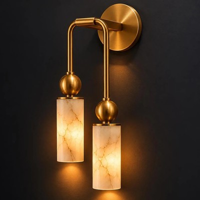 Global Khazana Doppelte Wandleuchte Mid-Century Modern Alabaster 2-flammig