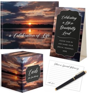 Celebration of Life Funeral Guest Book Set Memory Cards Register Collection Box