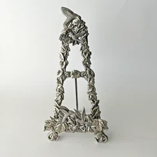 VTG Hummingbird Floral Metal Plate Stand  Art Display Easel Book Holder 9.5"