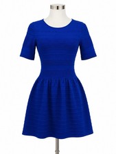 Eliza J Dress XS Blue Textured Fit & Flare Knit Career Cocktail Stretch Mini