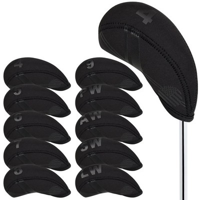 BIG TEETH Golf Iron Head Covers 10Pcs Neoprene USA Flag Golf Club Protector M...
